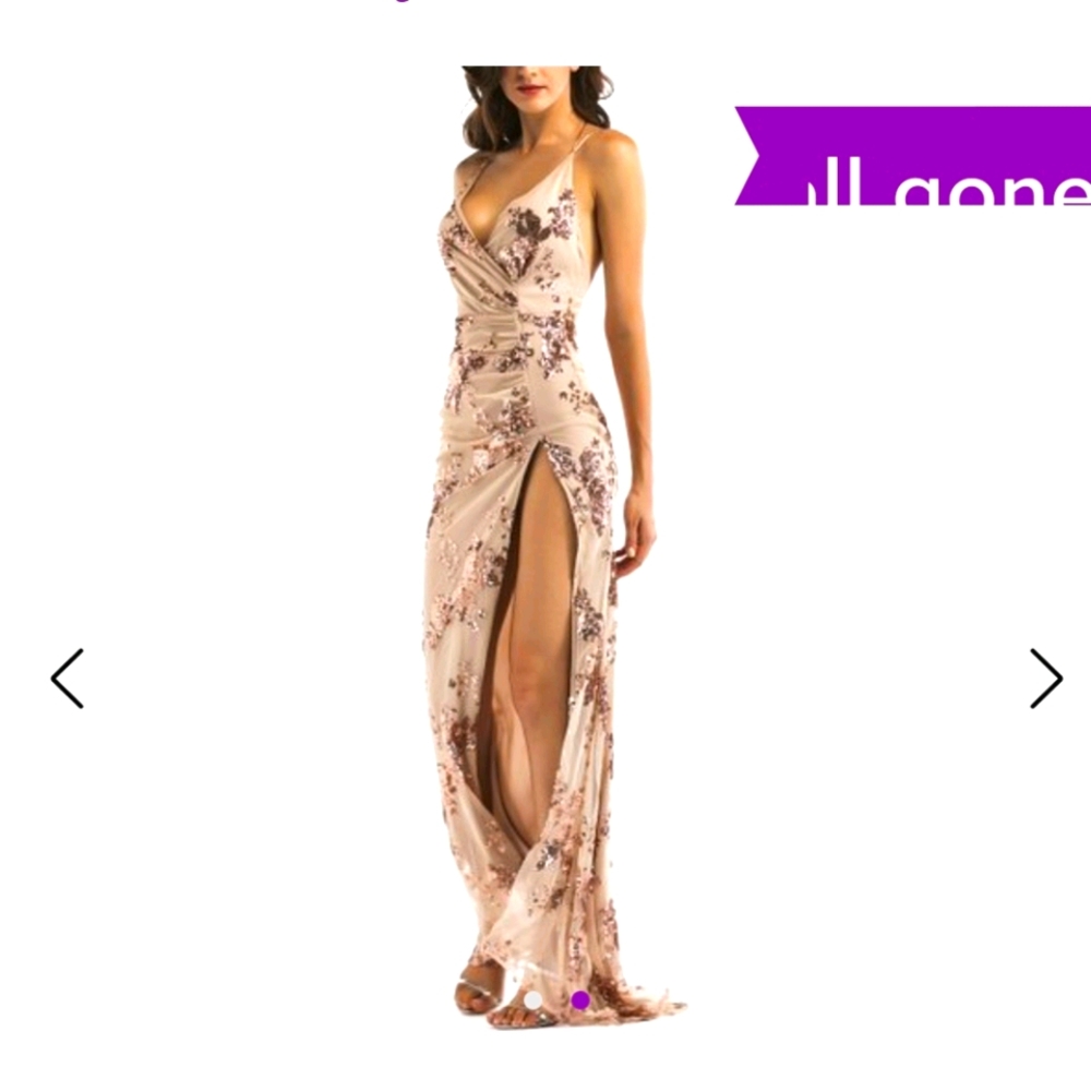 NWT Gold Side-Slit Maxi Dress